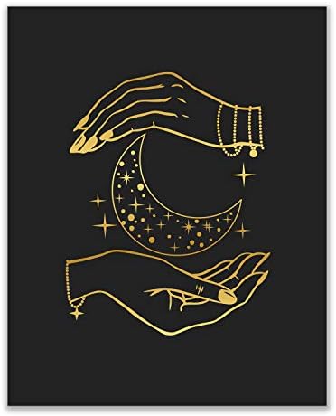 Окултни Златни и черни Щампи - Комплект от 6 (8x10) Лъскавите Стенни Рисунки Алхимия - Вещица - Третото око - на Планетата