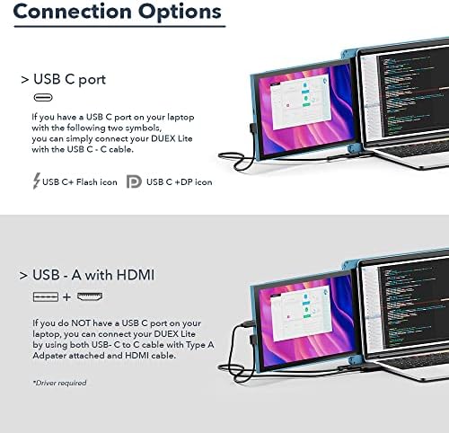 Duex Lite Нов преносим монитор Mobile Pixels, за лаптоп (обновен до 2023 г.), удължителен кабел на екрана на лаптопа 12,5