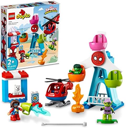 LEGO DUPLO Marvel spiderman и приятели: Забавни приключения 10963 Панаирните площадка с Игрушечным Хеликоптер, фигурки на Паяк и Хълк, Играчки за бебета, момчета и момичета на въз?