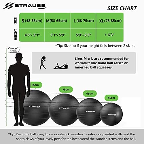 Фитнес топка STRAUSS Anti-Burst, 65 см, (черен)