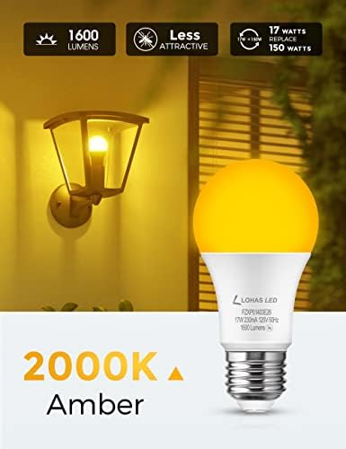 Крушки LOHAS A19 от насекоми, жълти led лампи, мощност 150 W, енергоспестяваща led крушка с мощност 17 W (посочени в