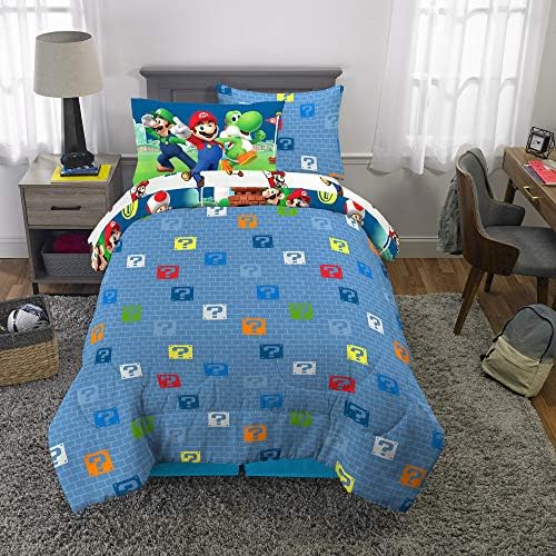 Спално бельо Nina Kids е Супер Меко Стеганое одеяло и комплект чаршаф с подплата, Размер Twin 5 Бр., Марио