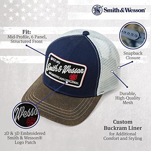 Мъжка бейзболна шапка за шофьори на камиони Smith & Wesson с Регулируема закопчалка на Копчета, Окото Шапка с 6 Вложки, лого - Официално лицензирани