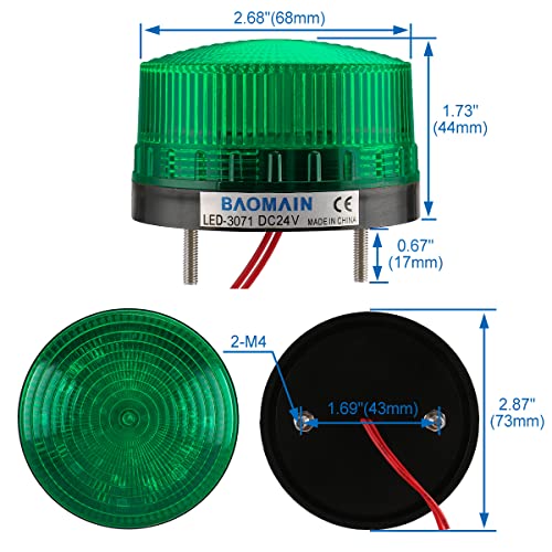 Промишлен сигнал Baomain Кръгла Зелена Сигнална лампа Стробоскопическая сигналната лампа LED-3071 DC 24V 3W
