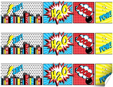 Водоустойчиви Етикети за бутилки с вода по темата за Раждането на Супергерой Комикси, 20 Оберток Около Етикети Размер на 1,75 x 8,5 от AmandaCreation