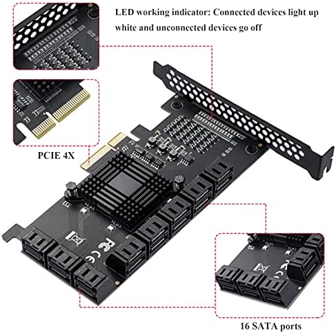 16-портов карта за разширяване на MZHOU 4X SATA PCle - поддържа 6 устройства SATA 3.0 с 16 SATA кабели и монтиране на стена