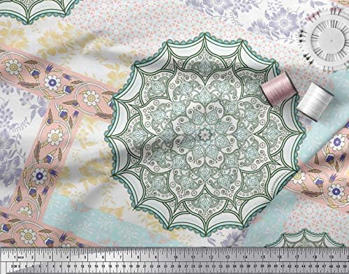 Памучен трикотажная плат Soimoi с флорални принтом и преговарящите, плат в стил мозайка, ширина 58 см