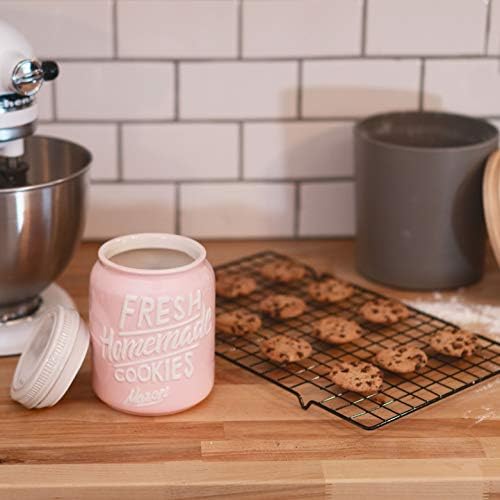 Розова Керамични банка за бисквитки Mason Jar - Запазете свежестта на бисквити и сладкиши с херметически капак - Удобен