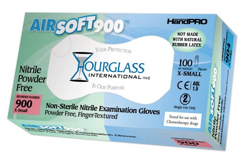 Нитриловая ръкавица Hourglass HandPRO AirSoft900, Разглеждането, Без прах, Дължина 240 мм, дебелина на 0,07 мм, Голяма (10 кутии по 100 броя в кутия)