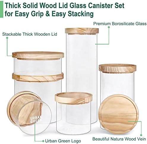 Контейнери за съхранение на храна Urban Green Стъкло с дървени капаци, Стъклени буркани с дебели корици от масивно дърво, Стъклени буркани с затегнати капачки, Определе?