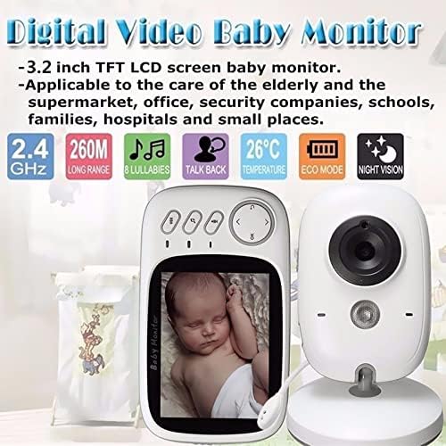 Видеоняня ciciglow, Детски монитор с датчик за температура, Пълноцветен екран 3.2 инча, камера с възможност за завъртане на 360 градуса, двупосочен разговор и Автоматично