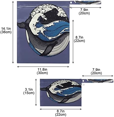 DJYQBFA Art Кит Sea Мокри и Сухи Чанти 2 елемента Водоустойчив Влажна Чанта за Многократна употреба Мокри, Сухи Торби