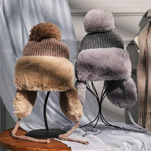 ZLXDP Топли Зимни Crochet-шапки, шапка-бомбер, дамски шапки-те, Зимни шапки с помпоном, Ски капачка (Цвят: D, размер: 1)