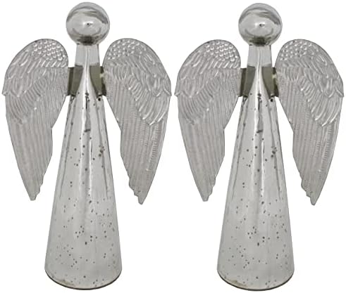 Набор от Ангели от 2 Плотове 7 W x 12от Живачен стъкло в Сребрист цвят с Метални Крила