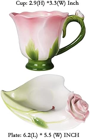 Комплект чаени чаши ONEUSTAR и Сос Керамични 1 Кафеена чаша Ръчна изработка във формата на Цвете Рози за Свети Валентин,