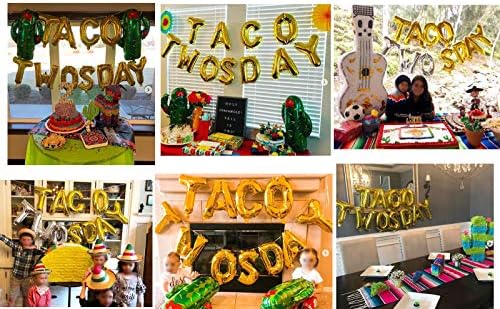 Украса за парти в чест на рождения Ден на Тако Twosday Златни и Розови Балони От Фолио Fiesta 2nd Birthday Украса от Балони Банер Мексикански Декор за парти в стил Такос за Момче