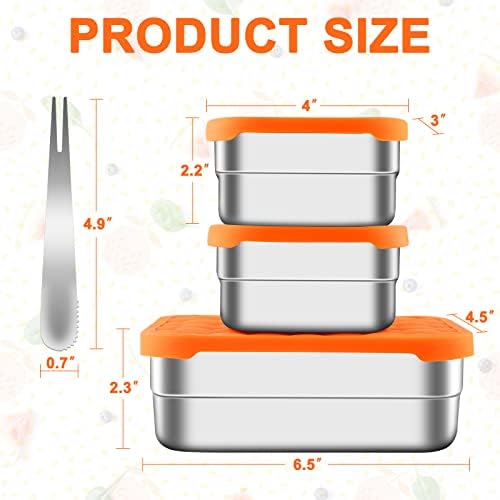 MOVNO Комплект от 3 съдове за хранене от неръждаема стомана с капак (28 унция, 8 грама, 8 унция) - Метален Контейнер