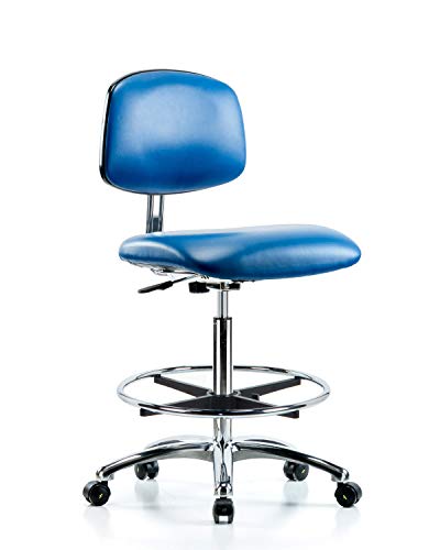 Столче за сядане LabTech LT40952 Клас 10 За чисти помещения/ESD Винил Стол Хромированное Основа, Хромированное Пръстен за краката, ESD Ролки Син цвят