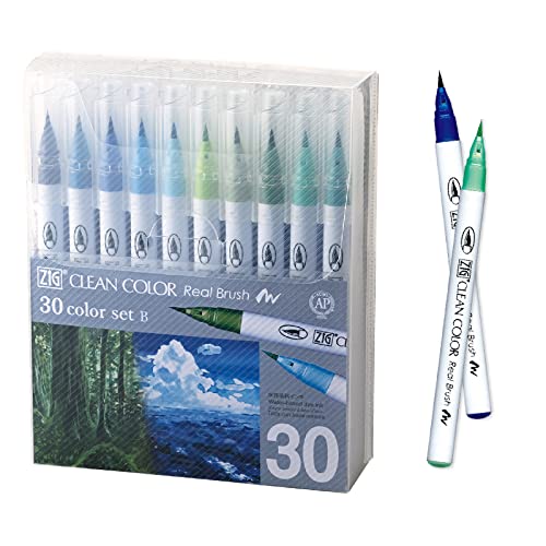 Истинска четка Kuretake на ЗИГ Clean Color, НОВ комплект от 30 цвята B, Гъвкави Върховете на Четки, Акварелни писалка за рисуване, калиграфия и надписи четка за художници, Прои?
