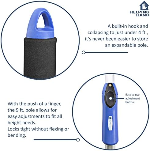 Комплект за почистване Ръка за помощ EZ Reach от 6 теми - 4 Различни почистващи глави и 1 адаптер - Регулируем удължител (4-9 фута) - механизъм Бутон за отключване и заключва
