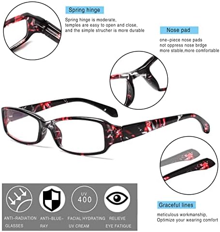 Henotin 6 Опаковки Очила за четене за жени, Блокиране на Синя Светлина, Стилни Дамски слънчеви Очила за Четене с Чертеж