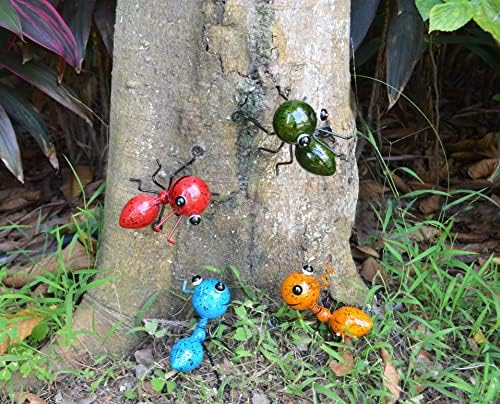 GIFTME 5 Метални Мравки Градински декорации Комплект от 4 Цветни Стенни скулптури за външна градина и двор