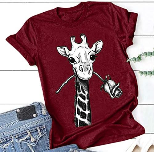 Дамски Тениски С образа на Смешните Животни и Принтом Жираф, Ежедневни Летни Сладки Тениски С Къс Ръкав, Потници