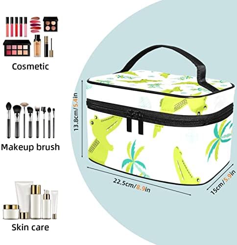 Cartoony Животински Зелен Крокодил Модел, Косметичка за Жени, козметични чанти за Момичета с Дръжка, Чанта-Органайзер
