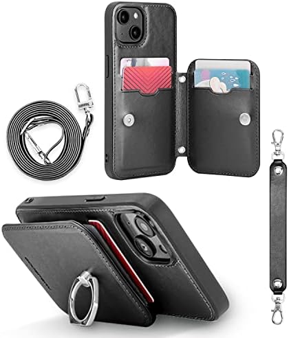 Чанта-портфейл GOOSPERY Rich-Fit iPhone 14 по рамото за iPhone 14 Case [Ремък комплект] с магнитна закопчалка-шнурком