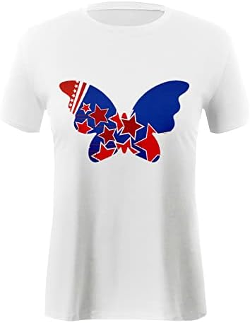 Лека риза за жени, Дамски ежедневни тениска с принтом на Деня на независимостта с къс ръкав и кръгло деколте Базова тениска