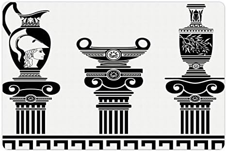 Подложка за домашни любимци Ambesonne в Ретро стил за храна и вода, Дизайн на гръцките Вази и Йонийски Колони,