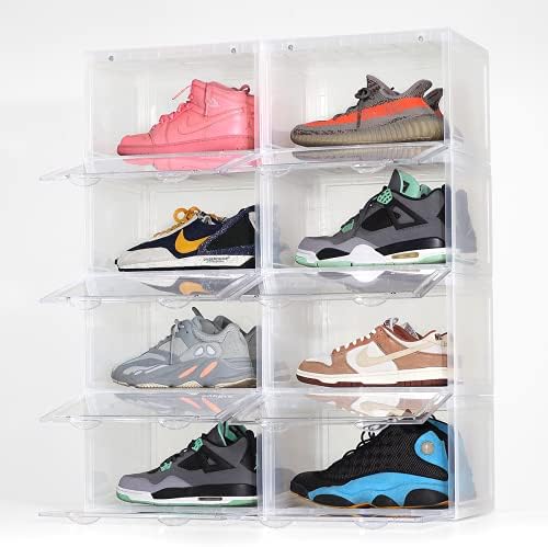 Кутия за събиране на SupBro - Кутия за съхранение на обувки с лесен достъп -Пластмасова Сгъваема Сгъваема витрина за съхранение на маратонки с прозрачен страничен отв?