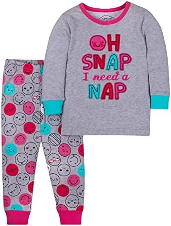 Пижами LAMAZE от Суперчешеного естествен Памук за малки момичета, Дебнещ Пижама с дълъг ръкав, Комплект от 2 теми, Без крака, 1 опаковка