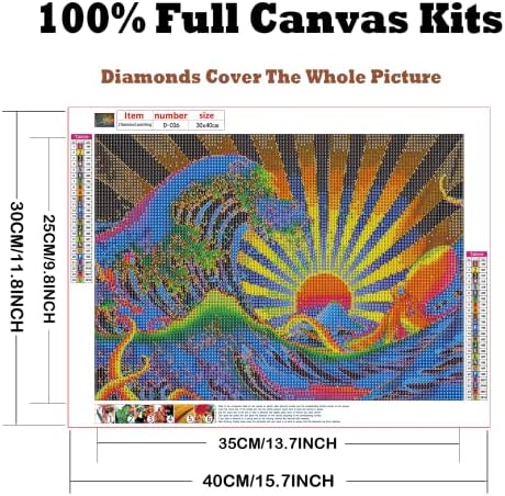 Комплект за рисуване с диаманти за възрастни начинаещи, 5D Реколта Картина с цветя, Облаци, Слънце и Дъга, Комплект