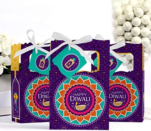 Голяма точка щастие Честит Дивали - Подаръчни кутии за партита Фестивал на светлината - Комплект от 12