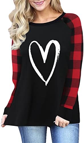 Жена Пуловер FMCHICO, Тениска с Принтом Сърца и Любов, Блузи с дълги ръкави в Деня на Св. Валентин, Блуза, Тениска
