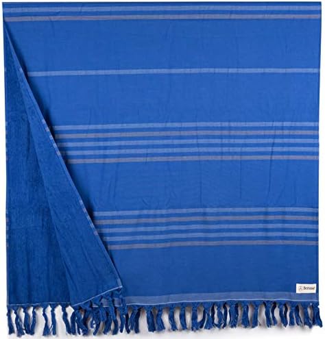 Турското кърпи за баня Bersuse 39x67 инча от памучна тъкан от OEKO-TEX Tripolis Terry Pestemal Пештемаль, тъмно синьо