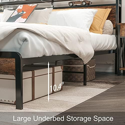 Рамка на легло IRONCK King Size с таблата за съхранение, Легло-платформа с зареждащата станция, Здрава и стабилна, Тих, лесен за сглобяване