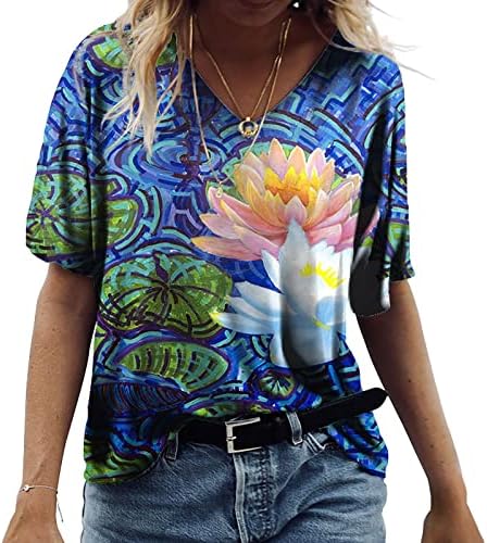 NOKMOPO/ дамски ризи и блузи, чубрица модерни ежедневни тениски големи размери с цветен принтом, върхове с кръгло деколте