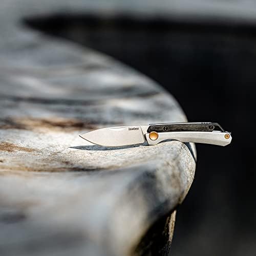 Сгъваем джобен нож Kershaw Самочувствието, 2,5-инчов нож от неръждаема стомана с обработка на перли, черно-сребриста дръжка с бронзови фиксаторами, Зазубрина за нокти, с