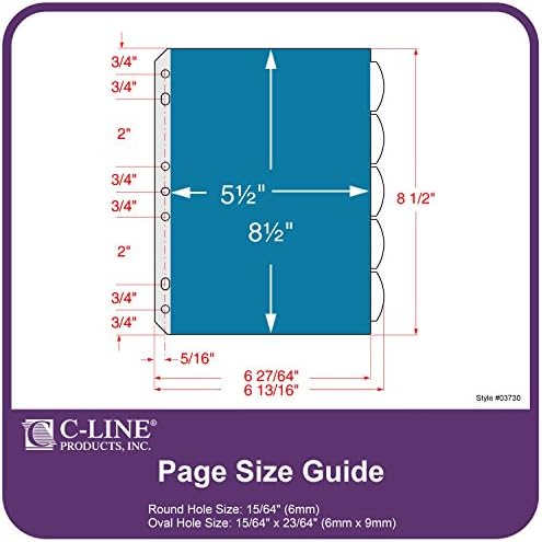 Поли-индексни разделители размер C-Line Mini с раздели 5 и джобове за папки 5,5 x 8,5, 6 x 9 и 8,5 x 11 различни цвята, един набор от раздели 5 (03750)