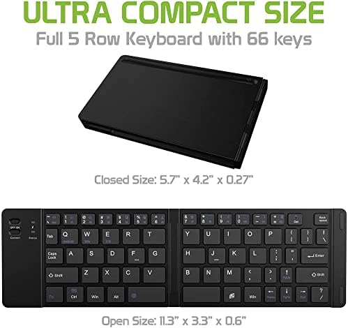 Работи от Cellet Ультратонкая сгъваема безжична Bluetooth клавиатура, съвместима с Sony E2115 с поставка за телефон - Акумулаторна клавиатура в пълен размер!