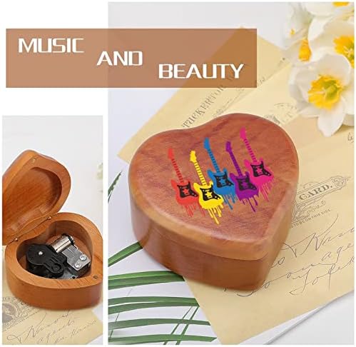 Цветна Музикална Ковчег за Дървена Китара във Формата На Сърце Музикални Кутии Реколта Дървена Кутия за Подарък