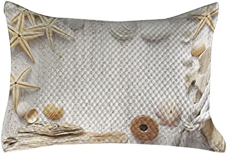 Стеганая Калъфка Ambesonne в морски стил Рамка за екзотични сувенири от естествени океана с морски мивки