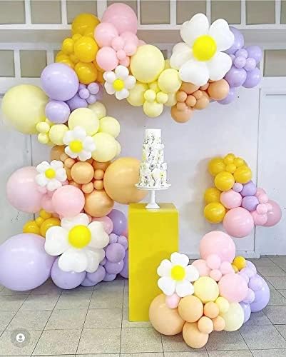 Дейзи балон венец засводени комплект,118 бр бял часовников механизъм Маргаритка, цветя, пастелни балони, венец