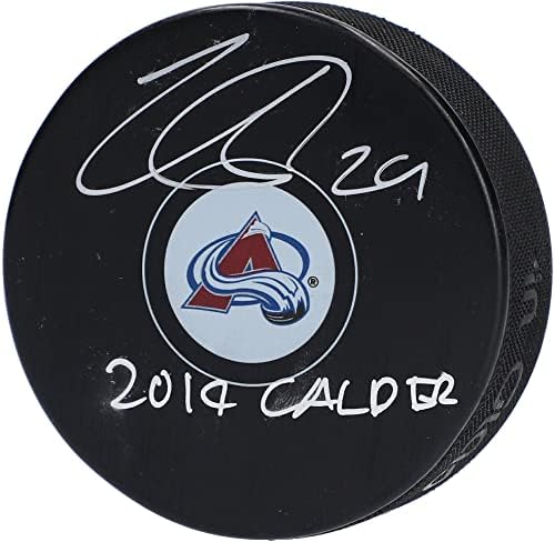 Хокейна шайба Нэйтана Маккиннона Колорадо Аваланш с автограф и надпис 2014 Искреност - за Миене на НХЛ с автограф