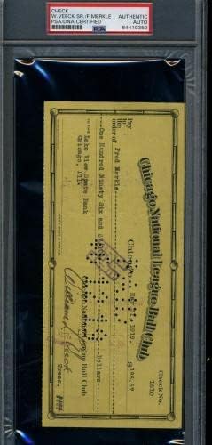 Сертификат ДНК PSA Фред Меркла, Подписан през 1918 г., Chicago Cubs, Автограф на Чека за изплащане на работната