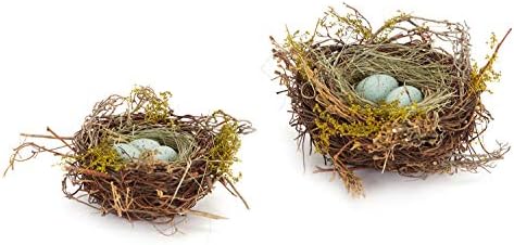 The Bridge Collection Изкуствено Декоративно гнездо от птичи яйца - Мило Десктоп украса от птичи гнезда с яйца за пролетта, лятото, ежедневна домашен интериор (Яйца от Червен?