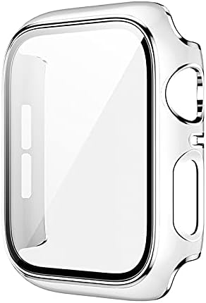 Защитно стъкло KAPPDE + калъф за Apple Watch Case 45 мм 41 мм 44 мм 40 мм в два цвята Защитно фолио за екрана iWatch Series 8 7 6 SE 5 4 3 42 мм 38 мм (Цвят: бял, сребрист цвят, размер: Series 7 8 41 мм)