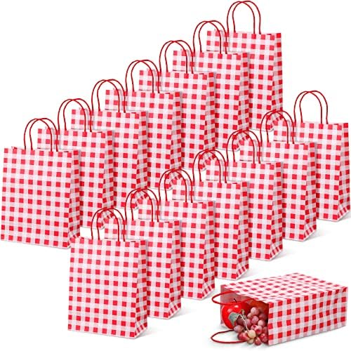 Geyee 50 бр. червени Каре вечерни аксесоари, Страхотни подаръчни пакети от Червена и бяла крафтова хартия, с дръжка,